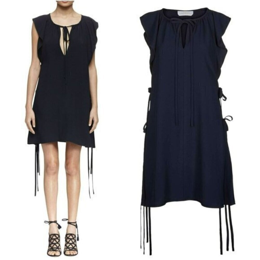 Chloe Navy Blue Side Tie Keyhole Dress 36